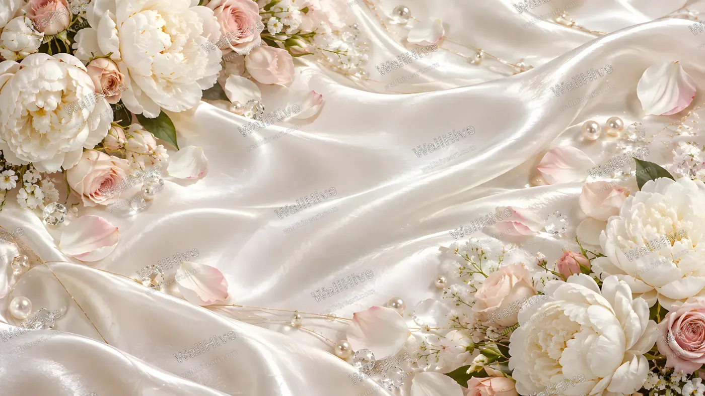 Ivory Satin Floral Wedding Background
