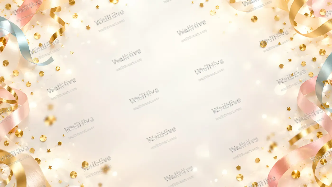 Pastel Ribbons and Gold Confetti Celebration Background 4K