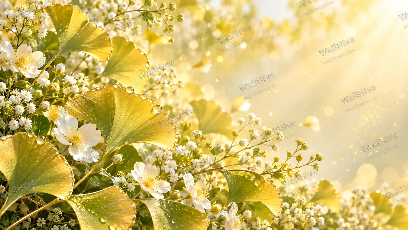 Golden Ginkgo Floral Botanical Background 4K