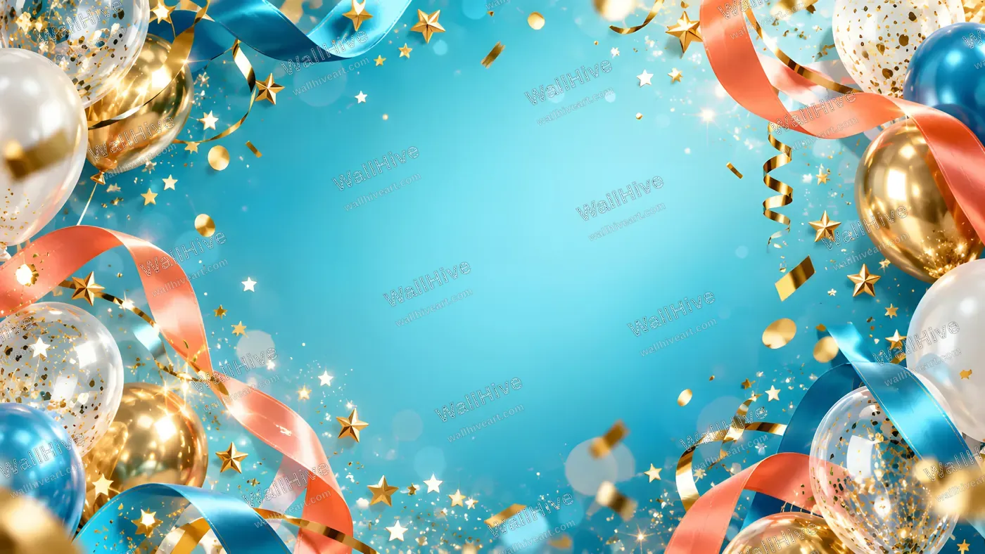 Blue Birthday Party Background with Balloons, Ribbons and Confetti 4K | WallHive