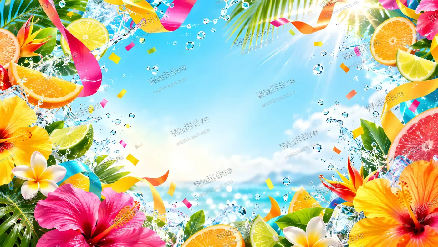 Tropical Summer Festival Background with Hibiscus and Citrus 4K | WallHive