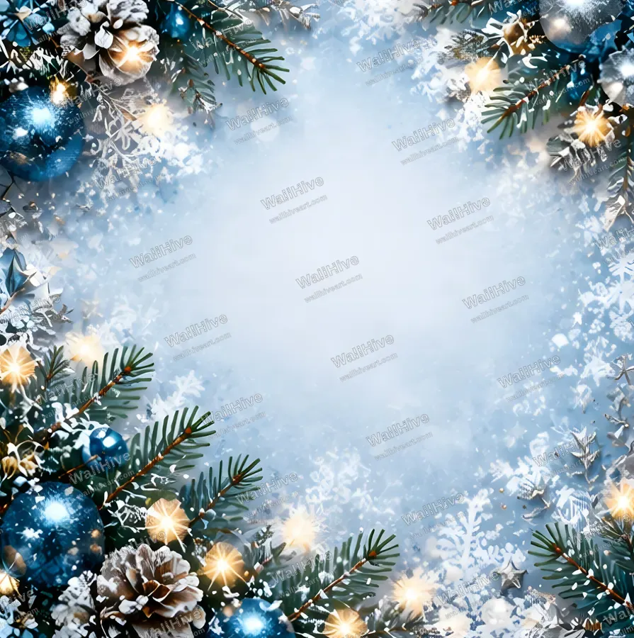 Blue Christmas Winter Frame Background with Snowflakes and Ornaments