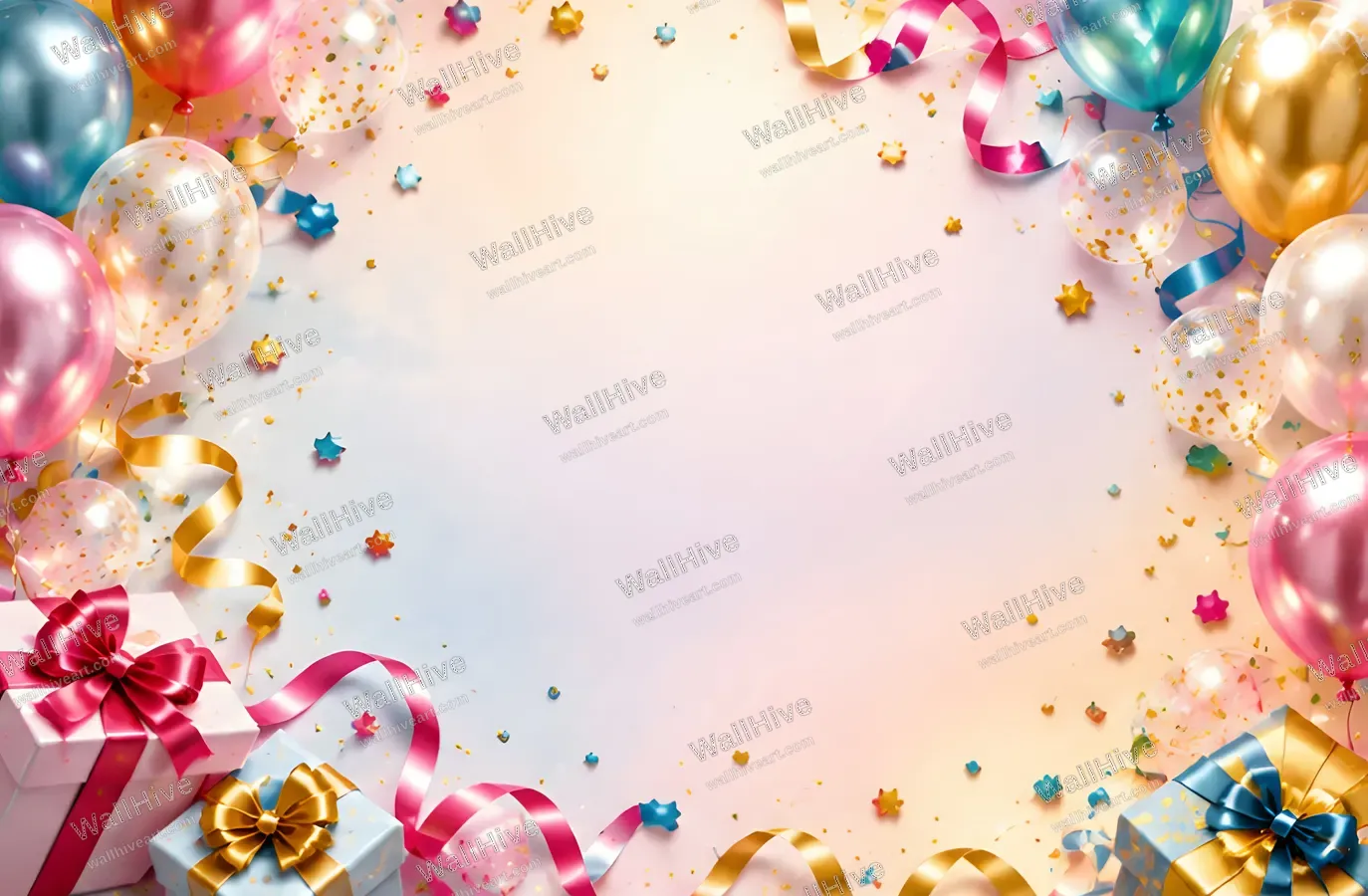 Colorful Birthday Party Balloons and Gifts 4K Background