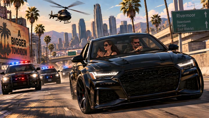 Black Car Police Chase – Cinematic 4K Wallpaper wallpaper