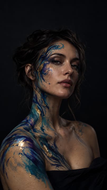 Blue and Gold Body Paint Woman Portrait Wallpaper wallpaper