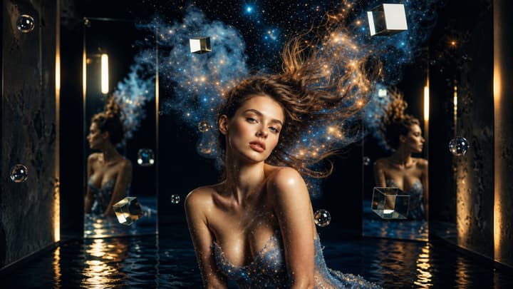 Celestial Reflections – Cosmic Fantasy Woman Wallpaper wallpaper