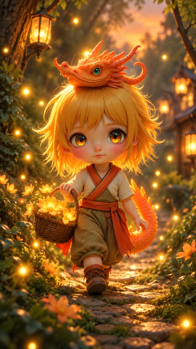 Cute Dragon Girl in Magical Forest Wallpaper wallpaper