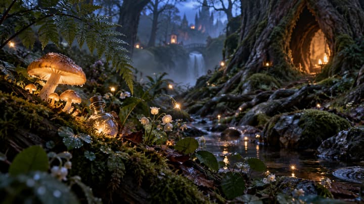 Enchanted Forest with Glowing Mushrooms Fantasy Wallpaper wallpaper