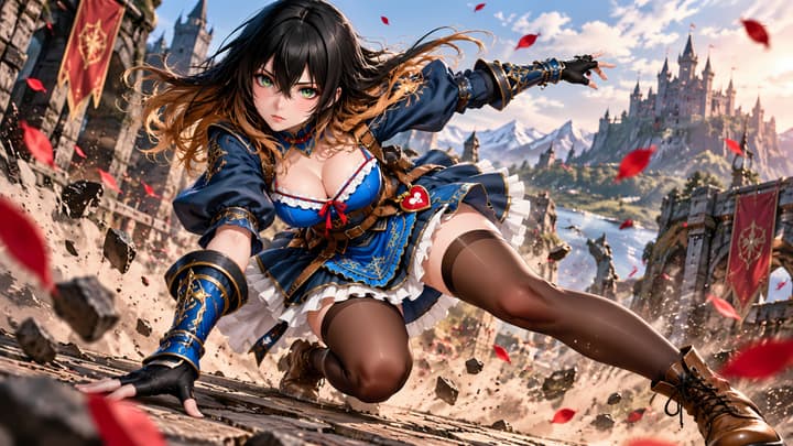 Fantasy Anime Girl Castle Battle 4K Wallpaper wallpaper