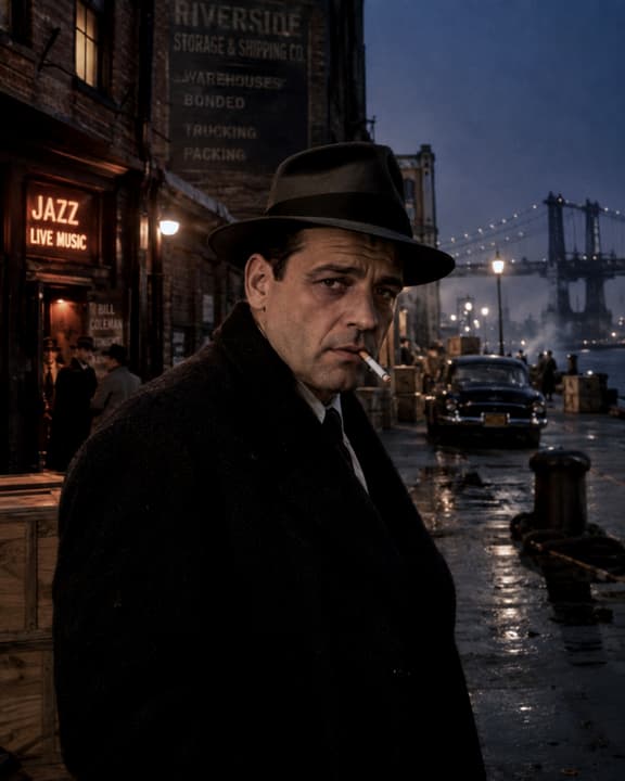 Film Noir Gangster Portrait in Vintage New York wallpaper