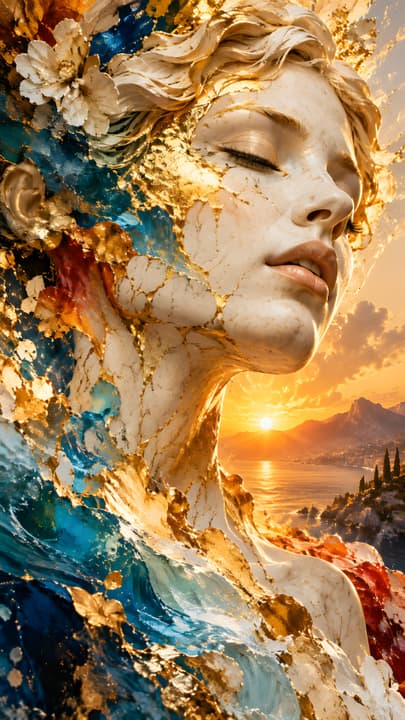Golden Kintsugi Woman Porcelain Surreal Art Wallpaper wallpaper