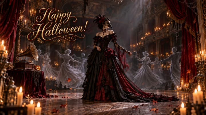 Gothic Halloween Masquerade Ball 4K Wallpaper wallpaper