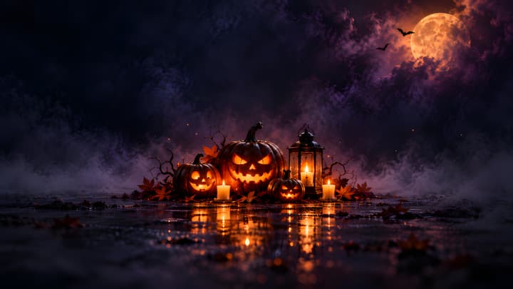 Halloween Pumpkins Under Full Moon Wallpaper wallpaper
