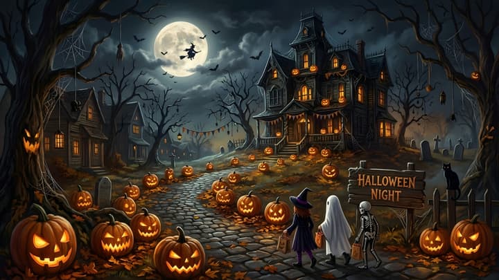 Haunted House Halloween Night 4K Wallpaper wallpaper