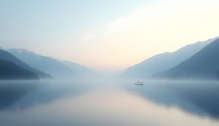 Misty Mountain Lake Minimalist 4K Wallpaper wallpaper