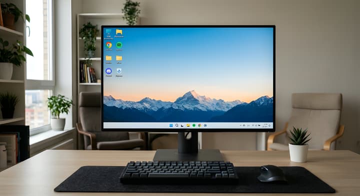 Modern Home Office Computer Setup 4K Wallpaper wallpaper