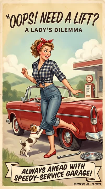 Oops! Need a Lift? Retro Pin-Up Garage 4K Wallpaper wallpaper