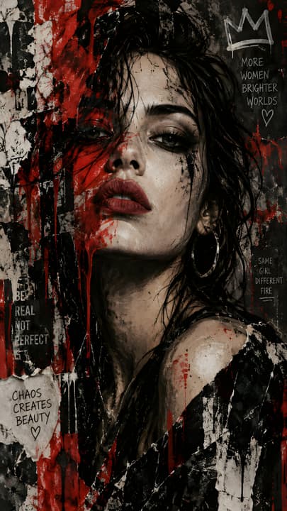 Red Black Mixed Media Woman Portrait Wallpaper wallpaper