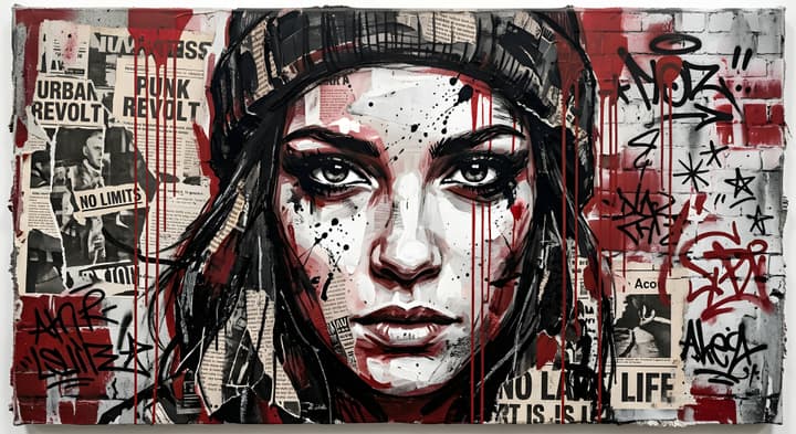 Red Black Street Art Woman Portrait Collage wallpaper