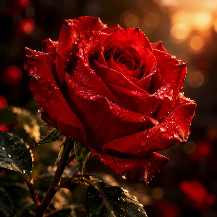 Red Rose Close-Up with Dew Drops Wallpaper wallpaper