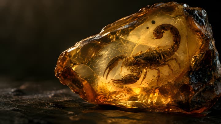 Scorpion in Amber Fossil Macro 4K Wallpaper wallpaper