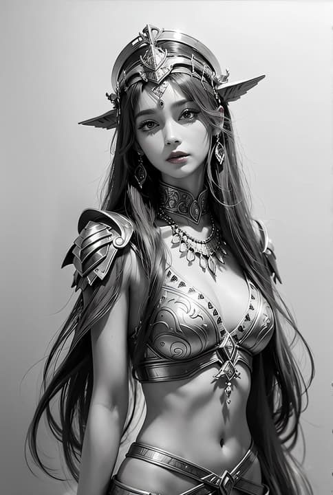 silver elven warrior queen monochrome fantasy wallpaper