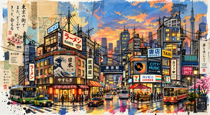 Tokyo Street Mixed Media Cityscape 4K Wallpaper wallpaper