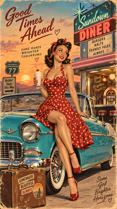 Vintage 1950s Pin-Up Girl Retro Diner Wallpaper wallpaper