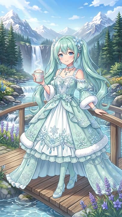 Winter Anime Girl Mountain 4K Mobile Wallpaper wallpaper